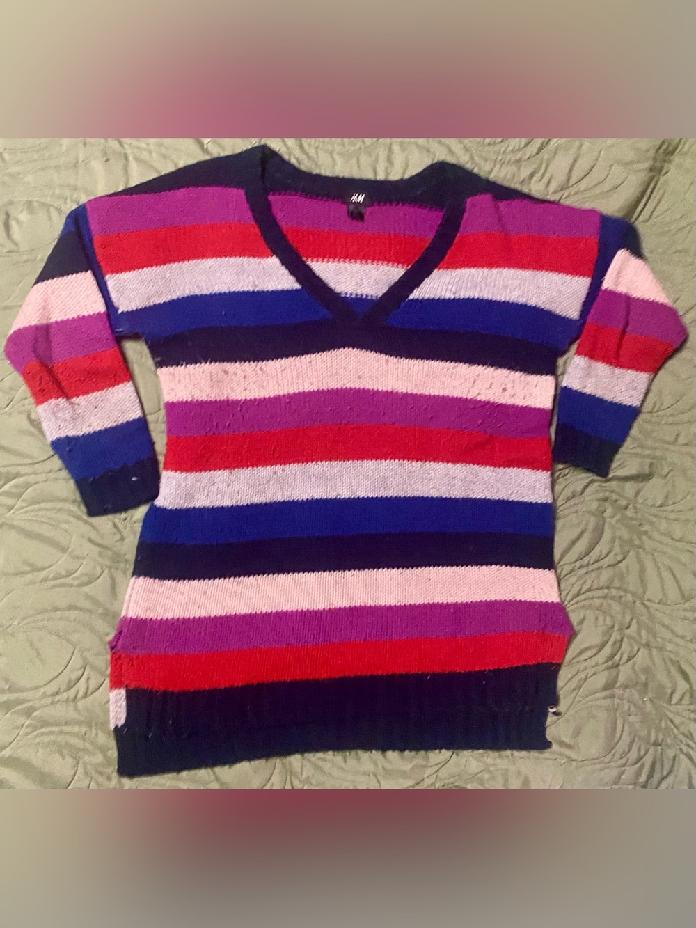 H&M Women's V-Neck Striped Sweater in Navy, Pink, Purple, Red